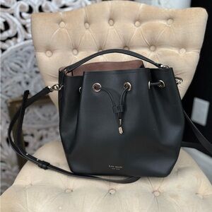 Kate Spade Black Leather Vivian Medium Bucket Purse